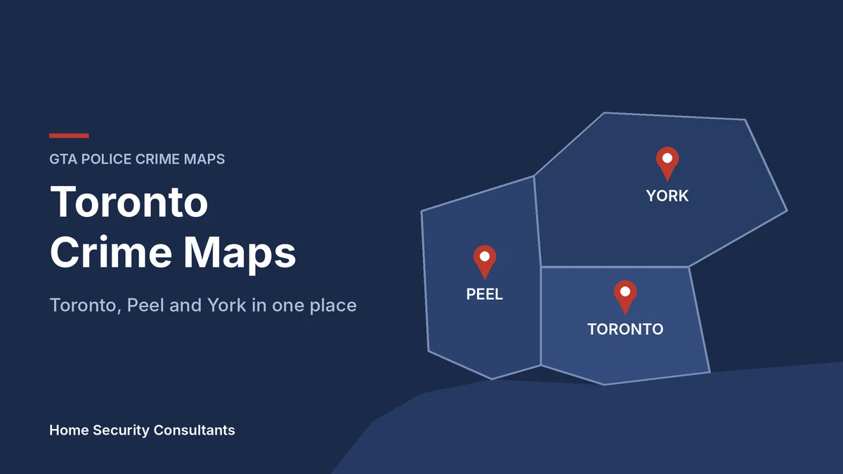 Simplified map of the Greater Toronto Area showing the Peel, York and Toronto police regions